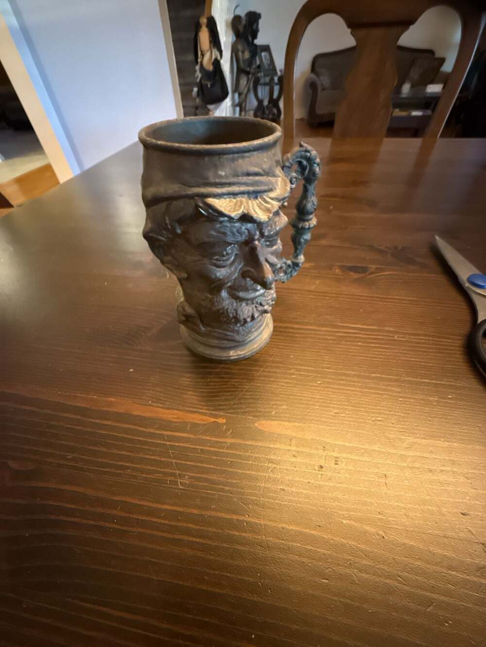 Vintage Solid Brass Figural Toby Style Old Man Smoking a Cigar Beer Mug Tankard